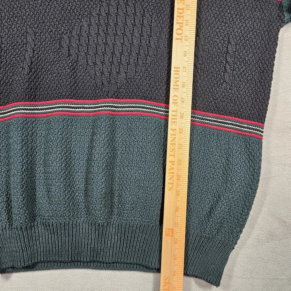 Vtg Jantzen Sweater‎ Mens Large Green Black Colorblock Pullover Grandpa USA 90s